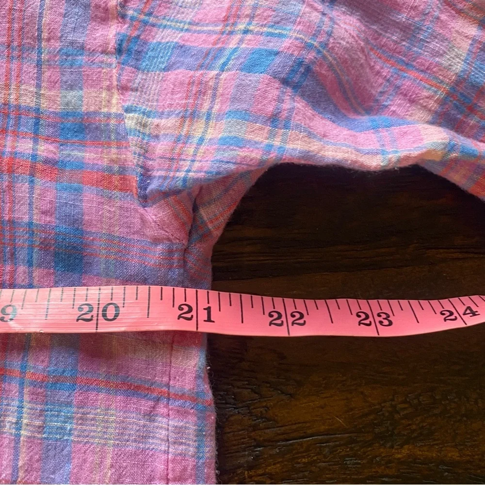 J Jill Two Piece Set Pink Plaid Button Up Top Linen Pull On Wide Leg Pants S